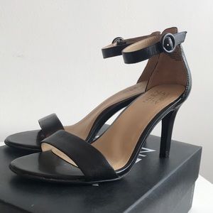 Black leather strappy heels